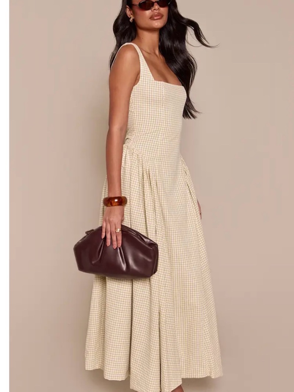 PrettyLittleThing Sage Gingham Maxi Dress NEW!
